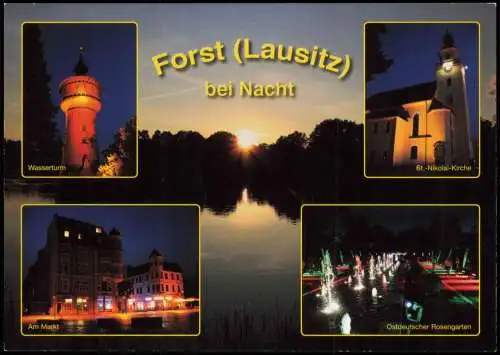 Forst (Lausitz) Baršć MB bei Nacht Wasserturm Markt Rosengarten 2004