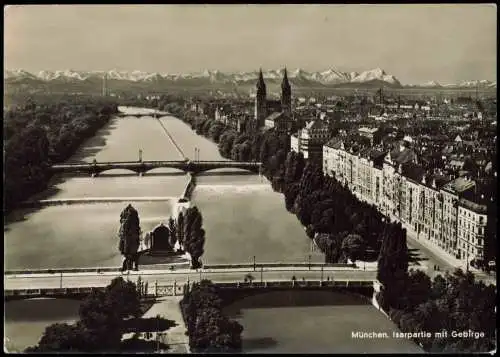 Ansichtskarte München Panorama Isarpartie Brücke Kirche Gebirge 1938