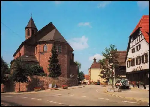 Malsch (Schwarzwald) Ortsansicht; Straßen-Kreuzung a.d. Kirche 1980