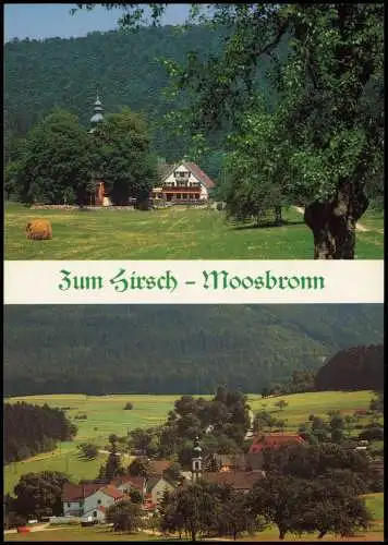 Moosbronn-Gaggenau 2-Bild-Karte mit Hotel-Restaurant-Café Zum Hirsch 1992