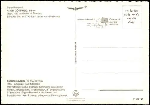 Göttweig Stift Göttweig-Wachau Benediktinerstift Luftaufnahme 1975