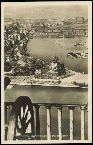 Koblenz Panorama-Ansicht Rhein von Ehrenbreitstein aus, Deutsches Eck 1932