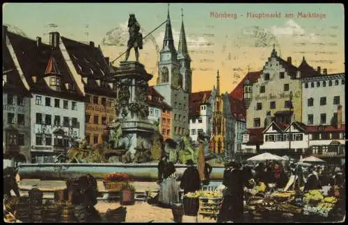 Ansichtskarte Nürnberg Hauptmarkt am Markttage 1917