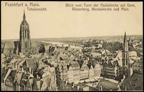 Ansichtskarte Frankfurt am Main Römerberg, Nicolaikirche und Main. 1911