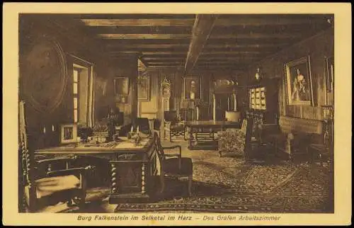 Pansfelde-Falkenstein/Harz Burg Falkenstein Harz Arbeitszimmer 1924