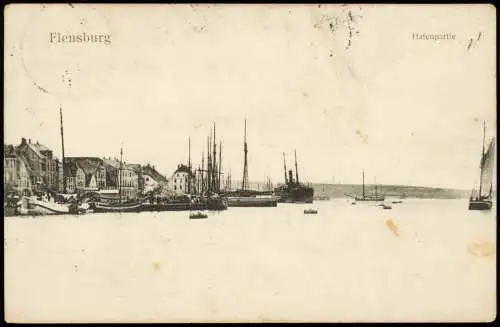 Ansichtskarte Flensburg Hafenpartie 1920