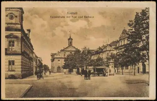 Ansichtskarte Rastatt Kaiserstraße mit Post und Rathaus 1924