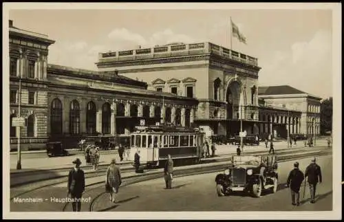 Ansichtskarte Mannheim Hauptbahnhof Straßenbahn Auto - Fotokarte 1929