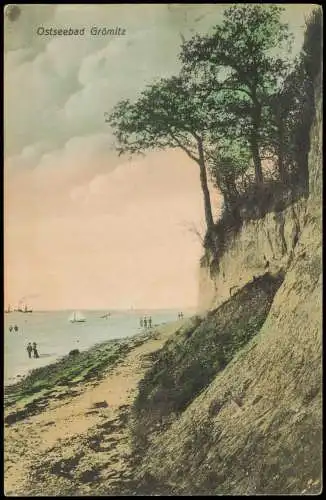Ansichtskarte Grömitz (Holstein) Strand Wanderer Boote colorierte AK 1911