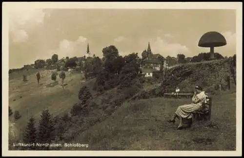 Ansichtskarte Nordhalben Schloßberg Frau auf Bank Pilz 1934