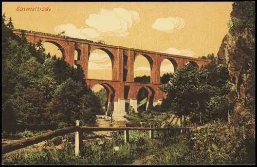 Ansichtskarte Jocketa-Pöhl Elstertalbrücke Künstlerkarte 1922