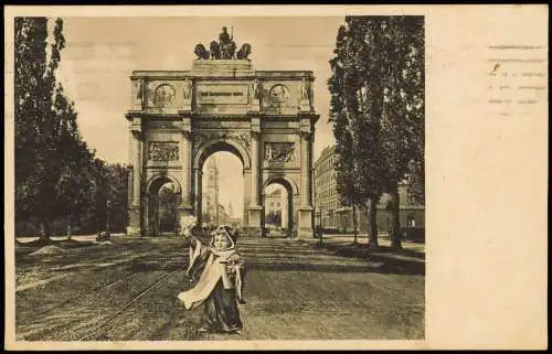 Ansichtskarte München Künstlerkarte Münchner Kindl vor dem Siegestor 1920