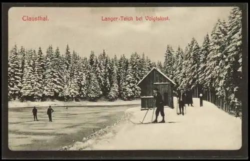 Clausthal-Zellerfeld Langer-Teich bei Voigtslust im Winter Skifahrer 1912