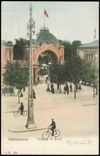 Postcard Kopenhagen København Indgang til Tivoli Fahrradfahrer 1912