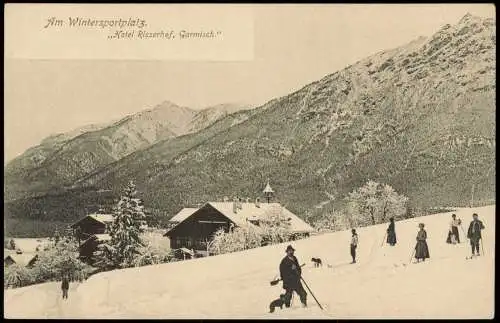 Garmisch-Partenkirchen Am Wintersportplatz. Hotel Risserhof Winter 1907