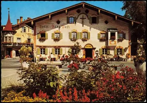 Ansichtskarte Oberammergau Strassen Partie am Hotel Alte Post 1984