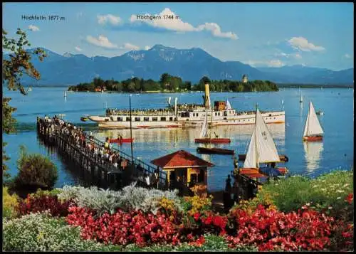 Chiemsee Schiffsanleger am Chiemsee (See), Fraueninsel, Berg-Panorama 1970