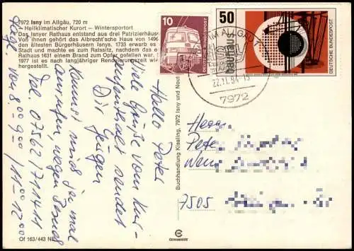 Ansichtskarte Isny Rathaus Mehrbildkarte 1984