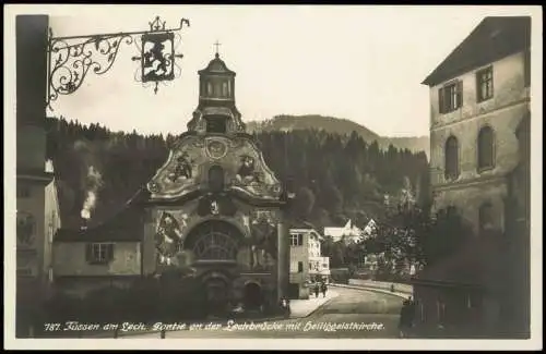 Ansichtskarte Füssen Straßenpartie an der Lechbrücke 1929