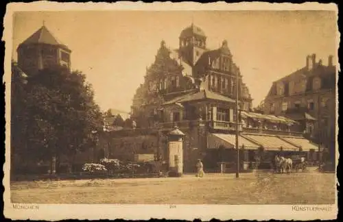 Ansichtskarte München Künstlerhaus, Straße und Litfasssäule 1929