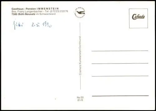 Bühl (Baden) Gasthaus Pension IM MENSTEIN OT Bühl-Neusatz Schwarzwald 1990/1981