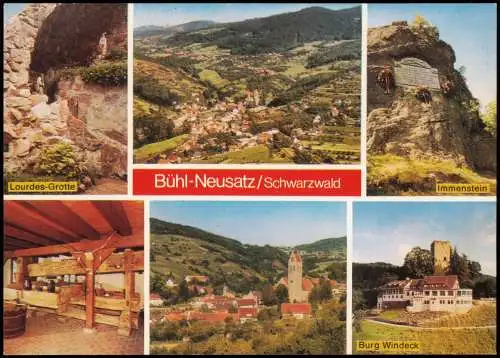 Bühl Baden Umland Mehrbild-AK u.a. Lourdes-Grotte, Burg Windeck uvm. 1990