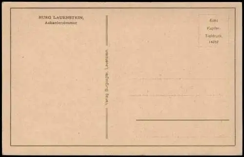 Ansichtskarte Lauenstein-Ludwigsstadt Burg Lauenstein Askanierzimmer 1916