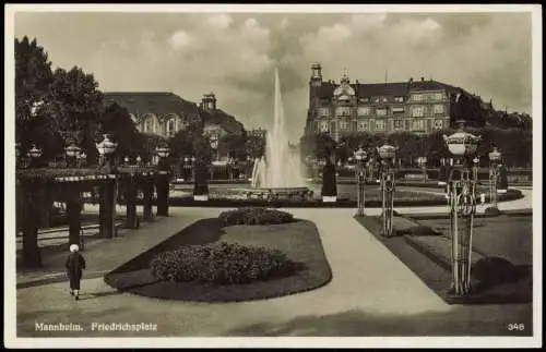 Ansichtskarte Mannheim Friedrichsplatz Springbrunnen 1938