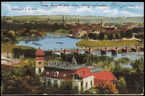 Ansichtskarte Hattingen Stadt Fabrik 1923  gel. Inflafrankatur 400 M