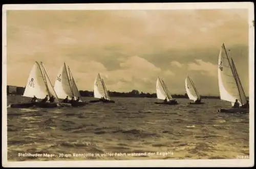 Steinhuder Meer. 20 qm Rennjolle voller Fahrt Regatta 1941  Stempel Wunstorf