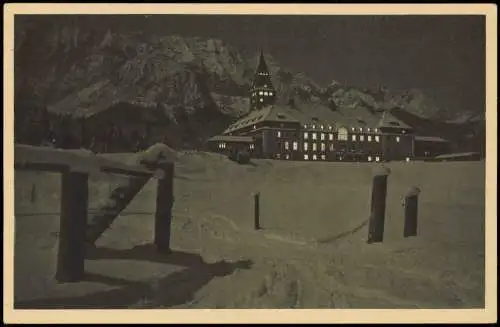 Ansichtskarte Elmau-Krün Schloß Elmau bei Nacht im Winter 1928