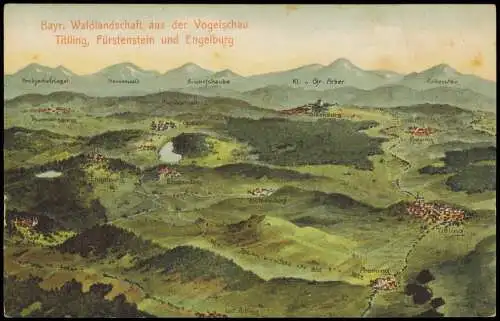 Ansichtskarte Tittling aus der Vogelschau Fürstenstein und Engelburg 1913