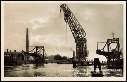 Ansichtskarte Wilhelmshaven Schwimmkran Drehbrücke Fabrik 1930