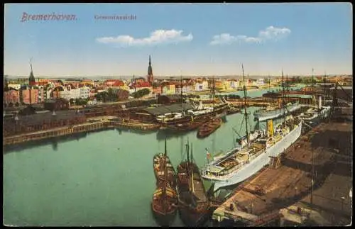 Ansichtskarte Bremerhaven Gesamtansicht. Hafen Dampfer 1913