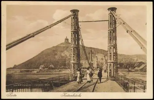 Ansichtskarte Porta Westfalica Auf der Kettenbrücke Blick zum Denkmal 1915