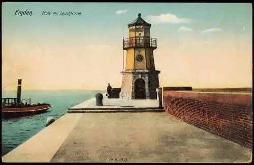 Ansichtskarte Emden Mole mit Leuchtturm - Dampfer 1916