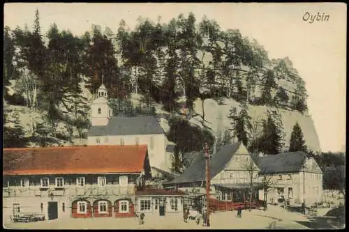 Ansichtskarte Oybin Stadtpartie, Umgebindehaus - colorierte AK 1913