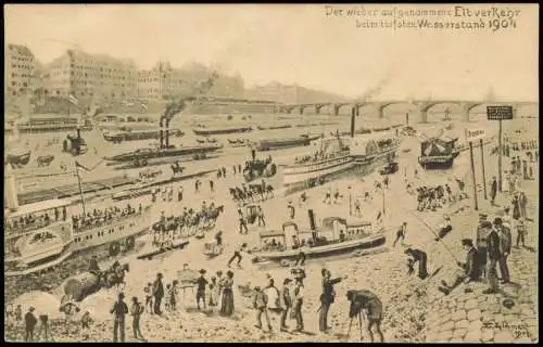 Ansichtskarte Dresden Scherzkarte - tiefster Wasserstand 1904