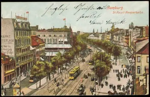 Ansichtskarte St. Pauli-Hamburg Reeperbahn Straßenbahn 1908