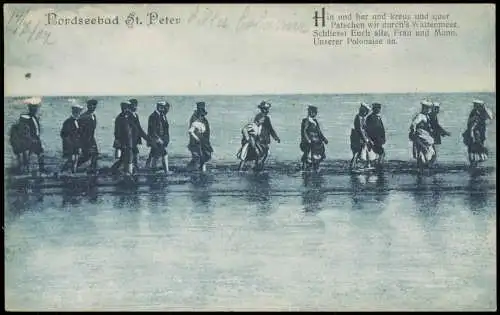 Ansichtskarte St. Peter-Ording Strandwanderung Wattwanderung 1908