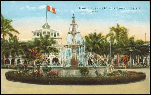 Postcard Lima Pila de la Plaza de Armas 1914  Peru