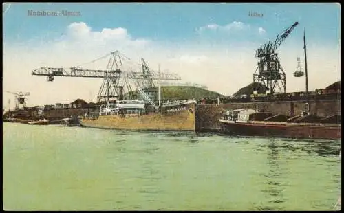 Ansichtskarte Hamborn-Duisburg Alsum Hafen Kran Schiffe Beladung 1921