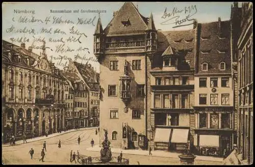 Ansichtskarte Nürnberg Nassauerhaus und Carolinenstrasse 1912