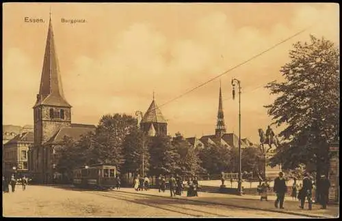 Ansichtskarte Essen (Ruhr) Burgplatz, Straßenbahn 1917