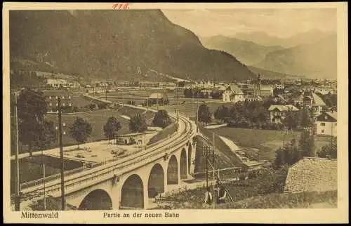 Ansichtskarte Mittenwald Partie an der neuen Bahn 1922