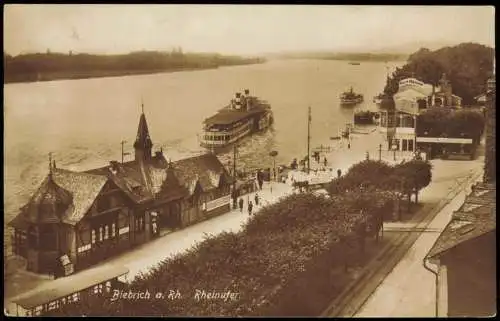 Ansichtskarte Biebrich-Wiesbaden Hotel Nassau Anlegestelle Dampfer 1927