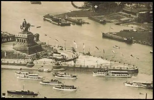 Ansichtskarte Koblenz Luftbild Deutsches Eck Dampferparade 1928