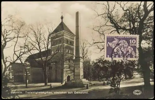Uppsala Upsala Trefaldighetskyrkan, obelisken och Odinslund. 1933