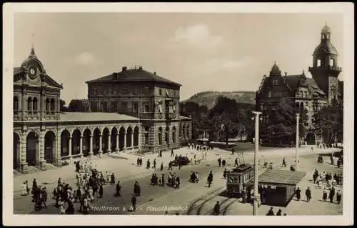 Ansichtskarte Heilbronn Bahnhof Straßenbahn Haltestelle 1938