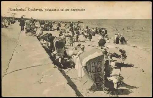 Ansichtskarte Cuxhaven Strandleben bei der Kugelbaake Strandkorb 1912